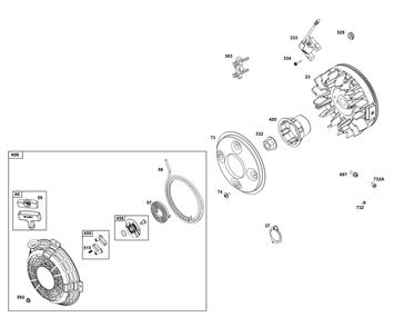 Flywheel, Ignition, And Starter Group Diagram and Parts List for 296442-0010-H5 200000 - 399999 Briggs and Stratton Engine
